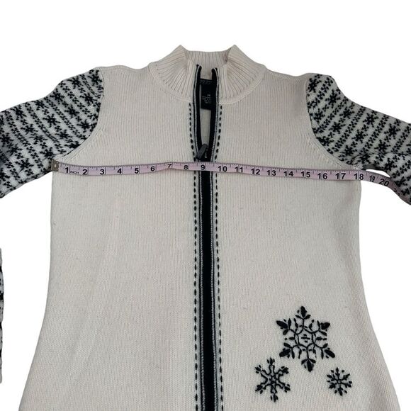 Women Petite M Lambs Wool Zip Up Cardigan Sweater Fair Isle Norwegian Ski Chalet - Picture 6 of 11